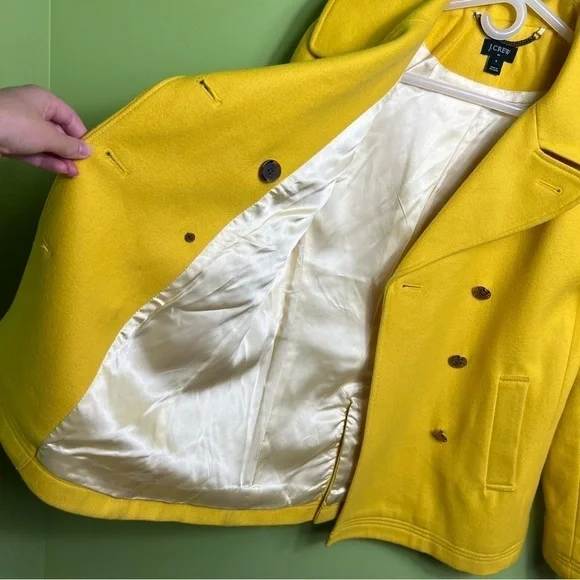 J. Crew majesty yellow button pea coat size 4 great condition - Picture 6 of 9